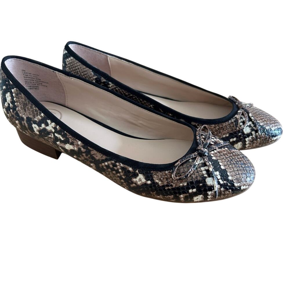 1901 Bryn Ballet Flats Snake Tan Black Women’s Size 8M NWOB
